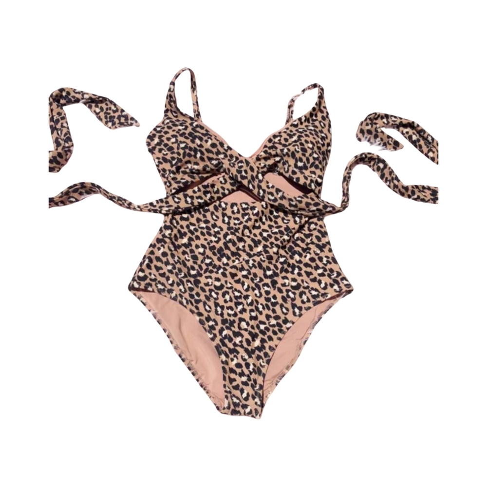 1NWOT Aerie Black, brown and Cream One Piece Wrap Around swimsuit size lg long